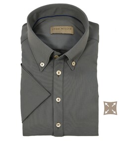 John Miller Tailored Fit Button Down Short Sleeve Hyperstretch Poloshirt Mid Grey