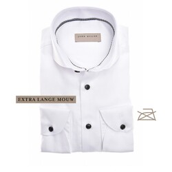 John Miller Tailored Longer Sleeve Birdseye Pattern Overhemd Wit