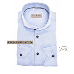 John Miller Tailored Longer Sleeve Birdseye Pattern Shirt Light Blue
