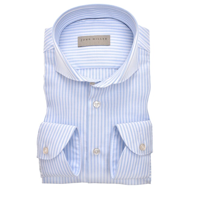 John Miller Tailored Stripe Cutaway Overhemd Licht Blauw