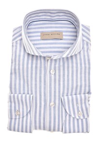 John Miller Tailored Striped Linen Overhemd Licht Blauw