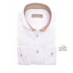 John Miller Tailored Twill Herringbone Contrast Overhemd Wit