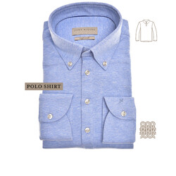 John Miller Tricot Piqué Button-Down Slim Fit Casual Poloshirt Mid Blue