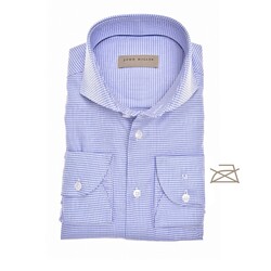 John Miller Twill Check Tailored Fit Overhemd Midden Blauw