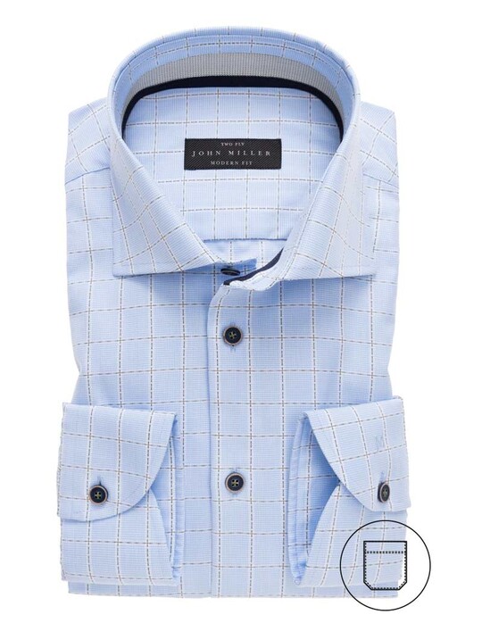 John Miller Two Ply Luxury Check Overhemd Licht Blauw