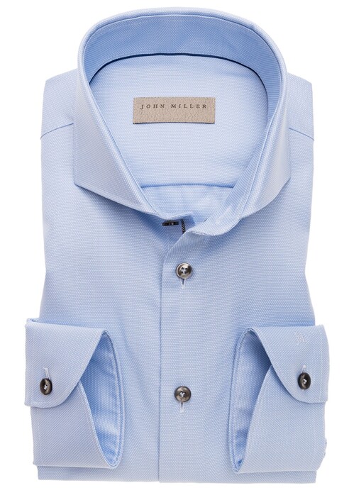 John Miller Uni Button Contrast Mouwlengte 7 Overhemd Licht Blauw