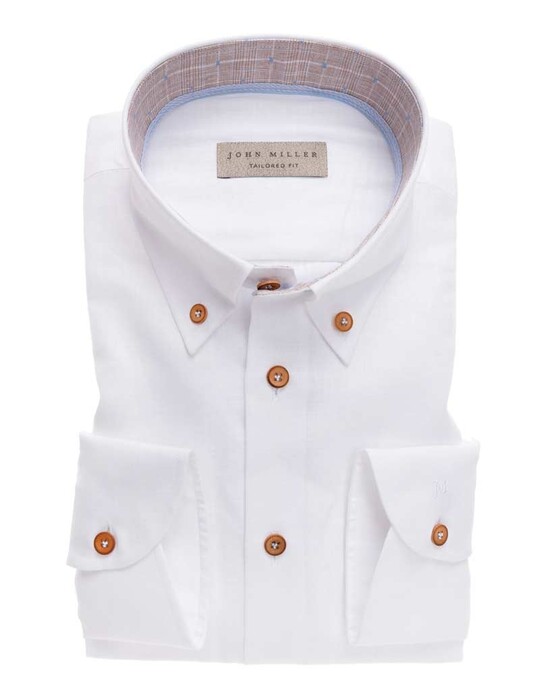 John Miller Uni Contrast Button Overhemd Wit