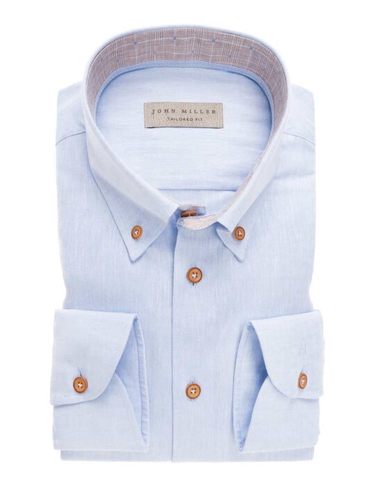 John Miller Uni Contrast Button Shirt Light Blue