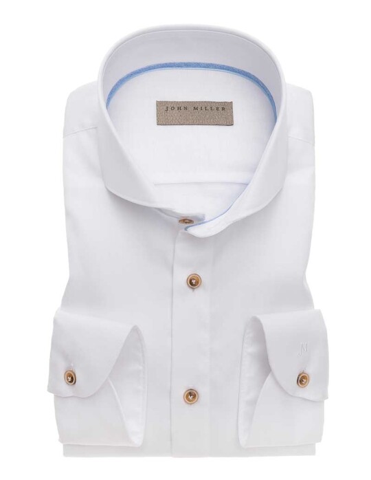John Miller Uni Contrast Button Sleeve 7 Shirt White
