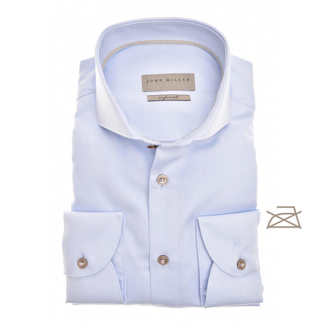 John Miller Uni Twill Cutaway Tailored Fit Shirt Light Blue