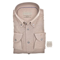 John Miller Uni Weave Tricot Button-Down Slim Fit Overhemd Licht Bruin