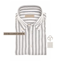 John Miller Vertical Stripe Cotton Flannel Shirt Mid Grey