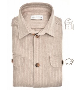 John Miller Wool Blend Striped Overshirt Licht Bruin
