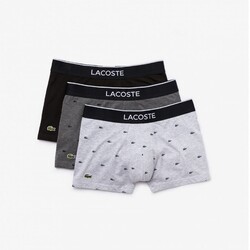 Lacoste 3Pack Casual Mini Logo Signature Trunks Underwear Black-Pitch Chine-Silver