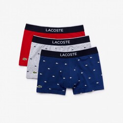 Lacoste 3Pack Casual Mini Logo Signature Trunks Underwear Methylene-Silver-Red