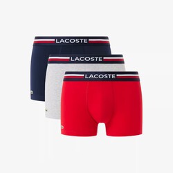 Lacoste 3Pack Cotton Stretch Trunks Underwear Navy Blue-Silver Chine-Red