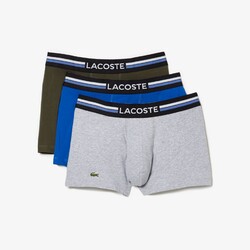 Lacoste 3Pack Trunks Waistband 3Tone Stripe Underwear Silver Chine-Baobab-Marine