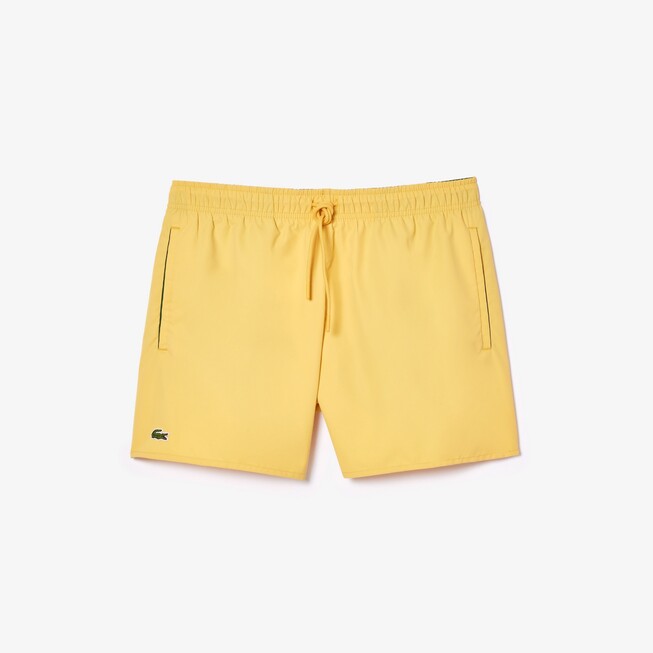 Lacoste Elastic Waist Quick Dry Drawstring Uni Color Logo Embroidery Swim Short Corn Yellow