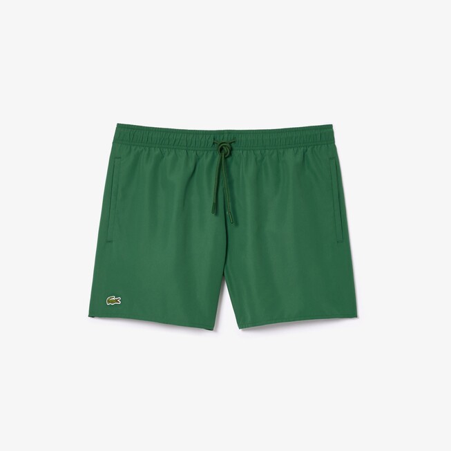 Lacoste Elastic Waist Quick Dry Drawstring Uni Color Logo Embroidery Swim Short Groen