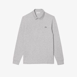 Lacoste Paris Stretch Cotton Piqué Hidden Button Placket Long Sleeve Polo Silver Chine