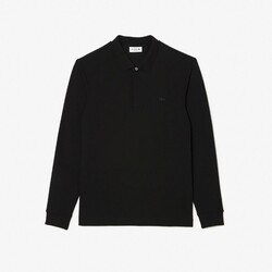 Lacoste Paris Stretch Cotton Piqué Hidden Button Placket Long Sleeve Poloshirt Black
