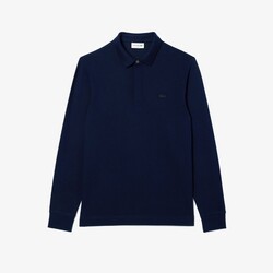 Lacoste Paris Stretch Cotton Piqué Hidden Button Placket Long Sleeve Poloshirt Navy