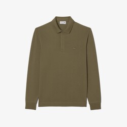Lacoste Paris Stretch Cotton Piqué Hidden Button Placket Long Sleeve Poloshirt Olive