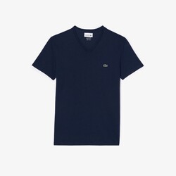 Lacoste Premium Lightweight Pima Cotton Jersey Ribbed V-Neck T-Shirt Dark Evening Blue