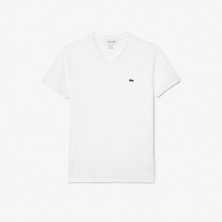 Lacoste Premium Lightweight Pima Cotton Jersey Ribbed V-Neck T-Shirt White