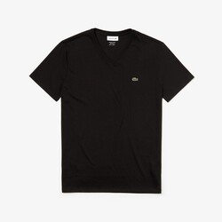 Lacoste Premium Lightweight Pima Cotton Jersey Ribbed V-Neck T-Shirt Zwart