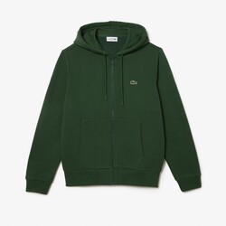 Lacoste Sweat Zipper Hoodie Organic Brushed Cotton Blend Fleece Cardigan Green