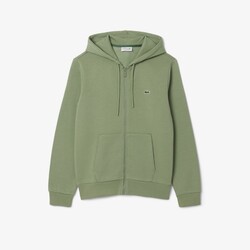 Lacoste Sweat Zipper Hoodie Organic Brushed Cotton Blend Fleece Cardigan Thyme