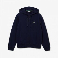 Lacoste Sweat Zipper Hoodie Organic Brushed Cotton Blend Fleece Vest Donker Blauw