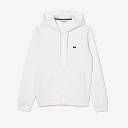 Lacoste Sweat Zipper Hoodie Organic Brushed Cotton Blend Fleece Vest Wit