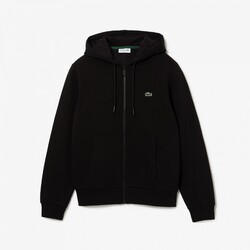 Lacoste Sweat Zipper Hoodie Organic Brushed Cotton Blend Fleece Vest Zwart