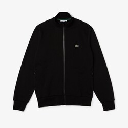 Lacoste Sweat Zipper Organic Brushed Cotton Blend Fleece Uni Color Cardigan Black