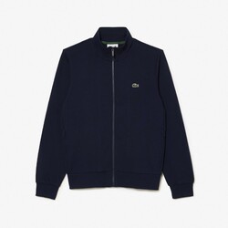 Lacoste Sweat Zipper Organic Brushed Cotton Blend Fleece Uni Color Cardigan Dark Evening Blue