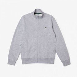 Lacoste Sweat Zipper Organic Brushed Cotton Blend Fleece Uni Color Cardigan Silver Chine