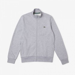 Lacoste Sweat Zipper Organic Brushed Cotton Blend Fleece Uni Color Vest Silver Chine