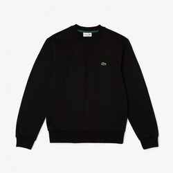 Lacoste Sweatshirt Crew Neck Uni Color Brushed Organic Cotton Fleece Pullover Black