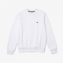 Lacoste Sweatshirt Crew Neck Uni Color Brushed Organic Cotton Fleece Pullover White