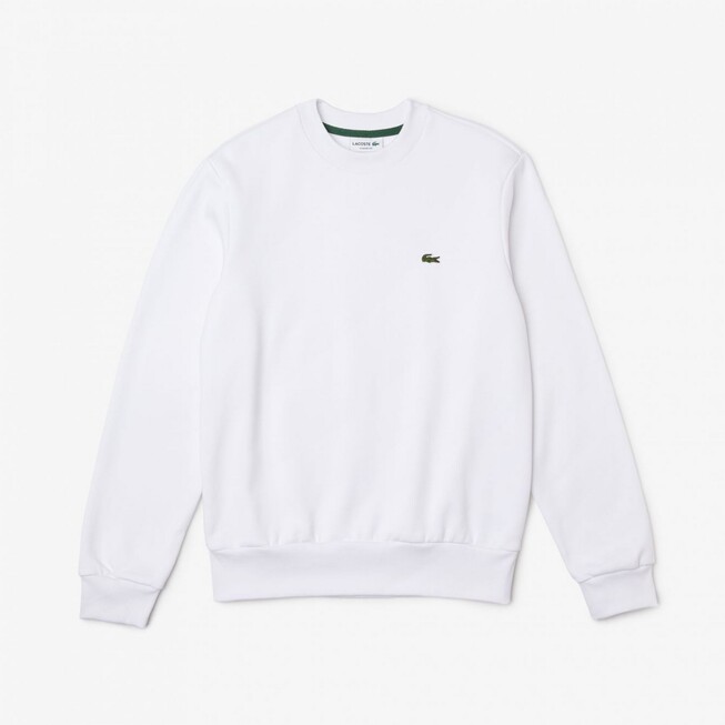 Lacoste Sweatshirt Crew Neck Uni Color Brushed Organic Cotton Fleece Pullover White