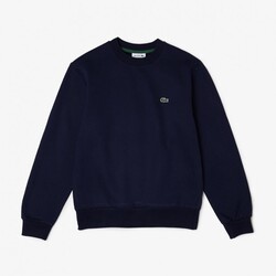 Lacoste Sweatshirt Crew Neck Uni Color Brushed Organic Cotton Fleece Trui Donker Blauw