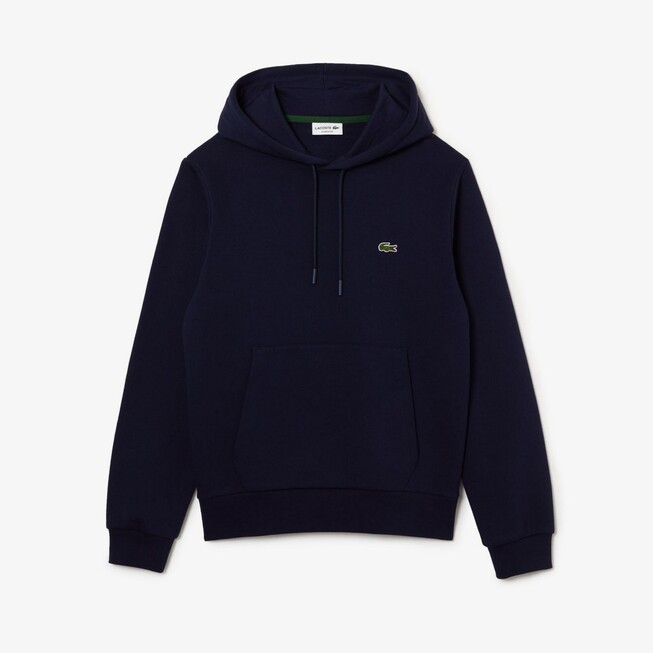 Lacoste Sweatshirt Hoodie Brushed Organic Cotton Fleece Kangaroo Pockets Pullover Dark Evening Blue