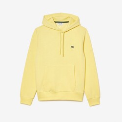 Lacoste Sweatshirt Hoodie Brushed Organic Cotton Fleece Kangaroo Pockets Pullover Yellow