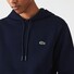 Lacoste Sweatshirt Hoodie Brushed Organic Cotton Fleece Kangaroo Pockets Trui Donker Blauw