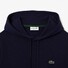 Lacoste Sweatshirt Hoodie Brushed Organic Cotton Fleece Kangaroo Pockets Trui Donker Blauw