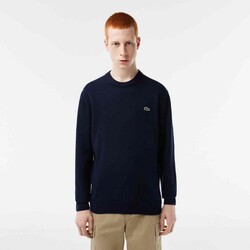 Lacoste Uni Color Crew Neck Cotton Blend Knit Trui Navy