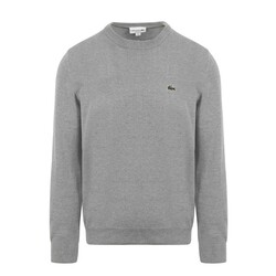Lacoste Uni Color Crew Neck Cotton Blend Knit Trui Silver Chine