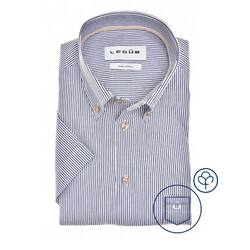 Ledûb Allover Fine Striped Cotton Button-Down Overhemd Donker Blauw